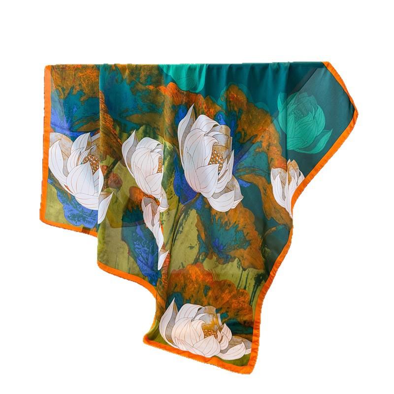 National Style Elegant Imitation Silk Printing Large Square Scarf Silk Scarf Shawl Headscarf Beach Scarf Neck Protection Scarf Neck Decoration Scarf