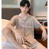 Pajamas Men's Summer Thin Ice Silk Simple Solid Color Teen Simple Korean Version Silk Large Size Homewear Set