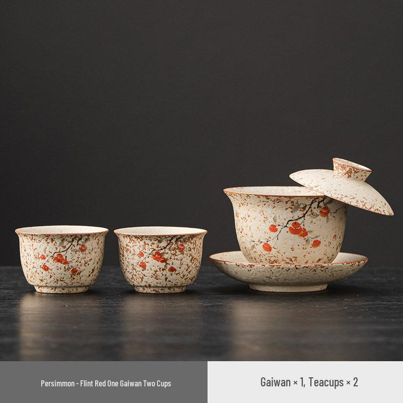 Firestone Gaiwan Tea Set: High-End Ceramic Teapot, Teacup, Handle Kettle for Home or Office Tea Brewing.