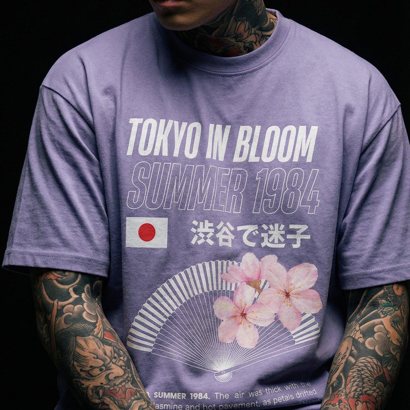 Tokyo Bloom Boxy T-Shirt | Premium Cotton Japanese Sakura Blossom Summer 1984 Tee | Japanese Streetwear Oversized Tee M