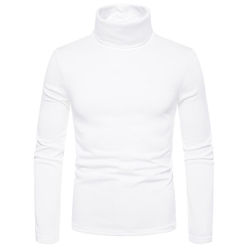 Men's High Neck Fleece Sweatshirt - Solid Color Autumn/Winter Pullover Base Layer T-shirt