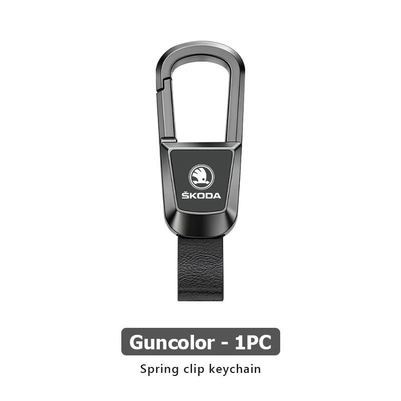 For Skoda Leather Car Keychain Alloy Spring Snap Keyring Kamiq MK3 Roomster Rapid Kodiaq Karoq Fabia Enyaq usbn43