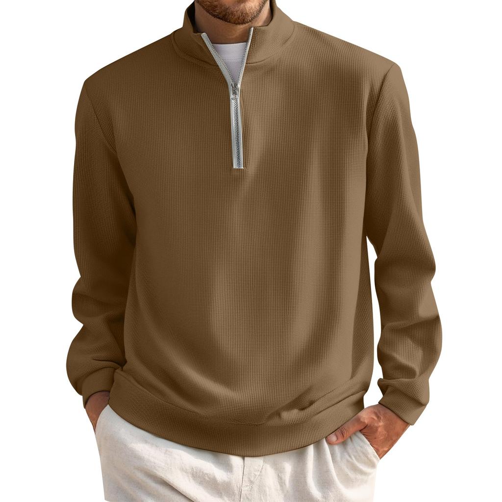 Men's Short Zip Pullover Turtleneck Long Sleeve Top