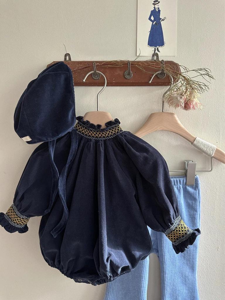 Infant Corduroy Jumpsuit with Flower Collar - Long Sleeve Spring/Autumn Style for Baby Girls