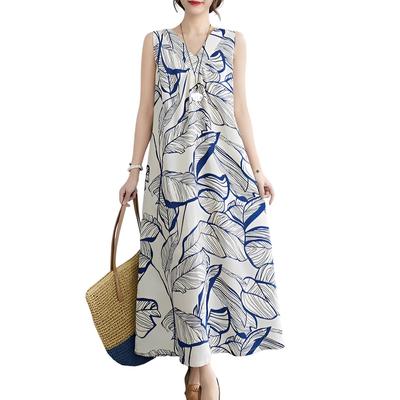 Maxi Sans Manches Convient aux Grandes Tailles M [UQQA] Robe Femme, Été, Col en V, Longueur, Vacances, Poches, À enfiler, Moelleux, Frais, Féminin, Élégant,