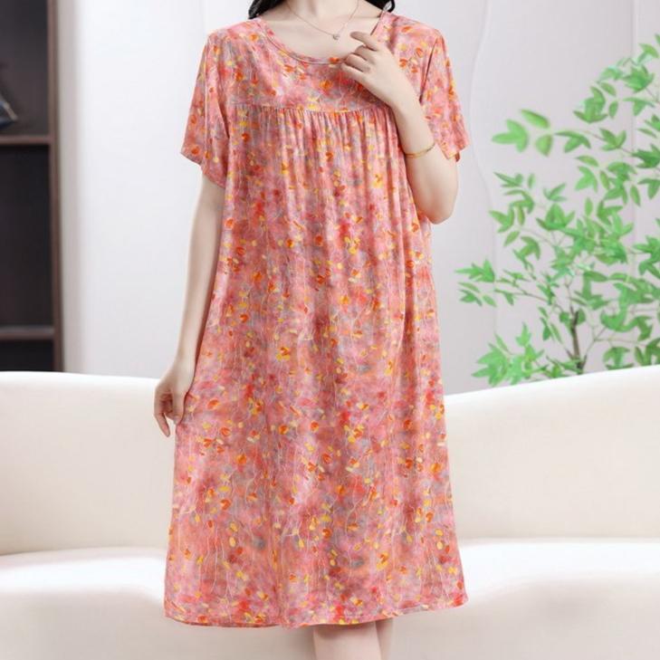 

New Womens Nightgowns Cotton Silk Nightdress Summer Casual Loose Sleepshirt Plus Size Comfortable Lounge Wear
