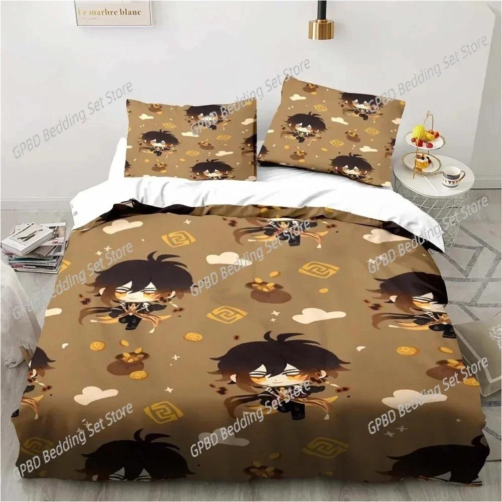 Cartoon  Anime Genshin Impact Game Comfortable Duvet Quilt Cover Pillowcase Bedding Set Children Bedroom Decoration Home Textile