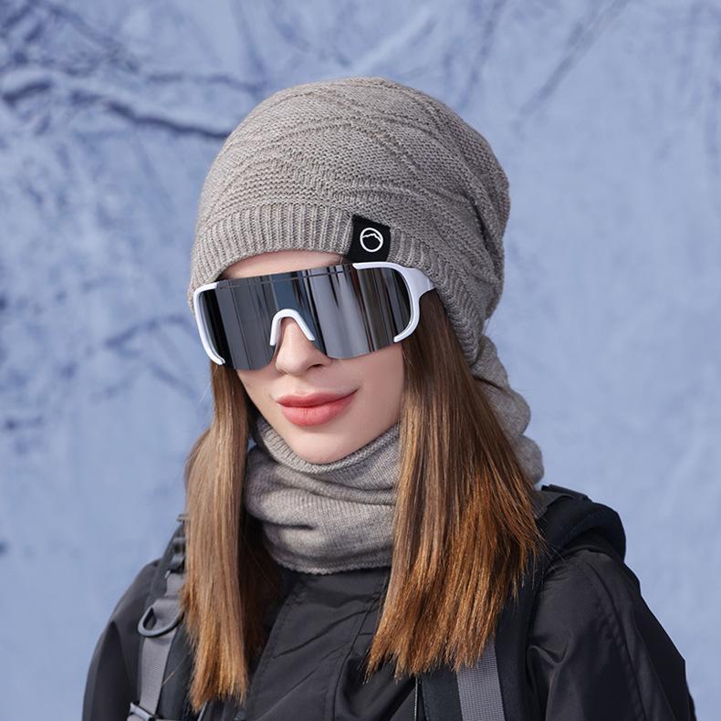 Vinterlue Skjerf Todelt Sett Dame Utendørs Fløyel Varm Øreklaffer Strikket Ullue