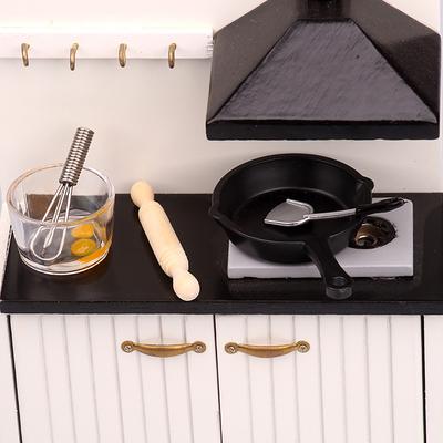 1Set 1:12 Puppenhaus Miniatur Küchengeschirr Pfanne Nudelholz Spatel Eierschläger Schüssel Modell Küchenutensilien Deko Spielzeug