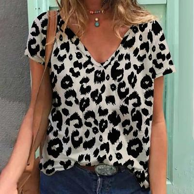 T-shirt con scollo a V per donna, stampa leopardata 3D, top casual da strada, abbigliamento femminile, moda estiva, maglietta oversize da donna, abbigliamento Y2k