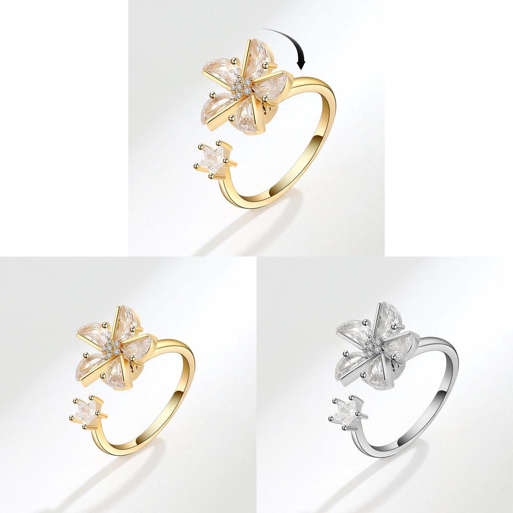 Geometric Copper Adjustable Ring With Flower Motif For Women Fashion Jewelry