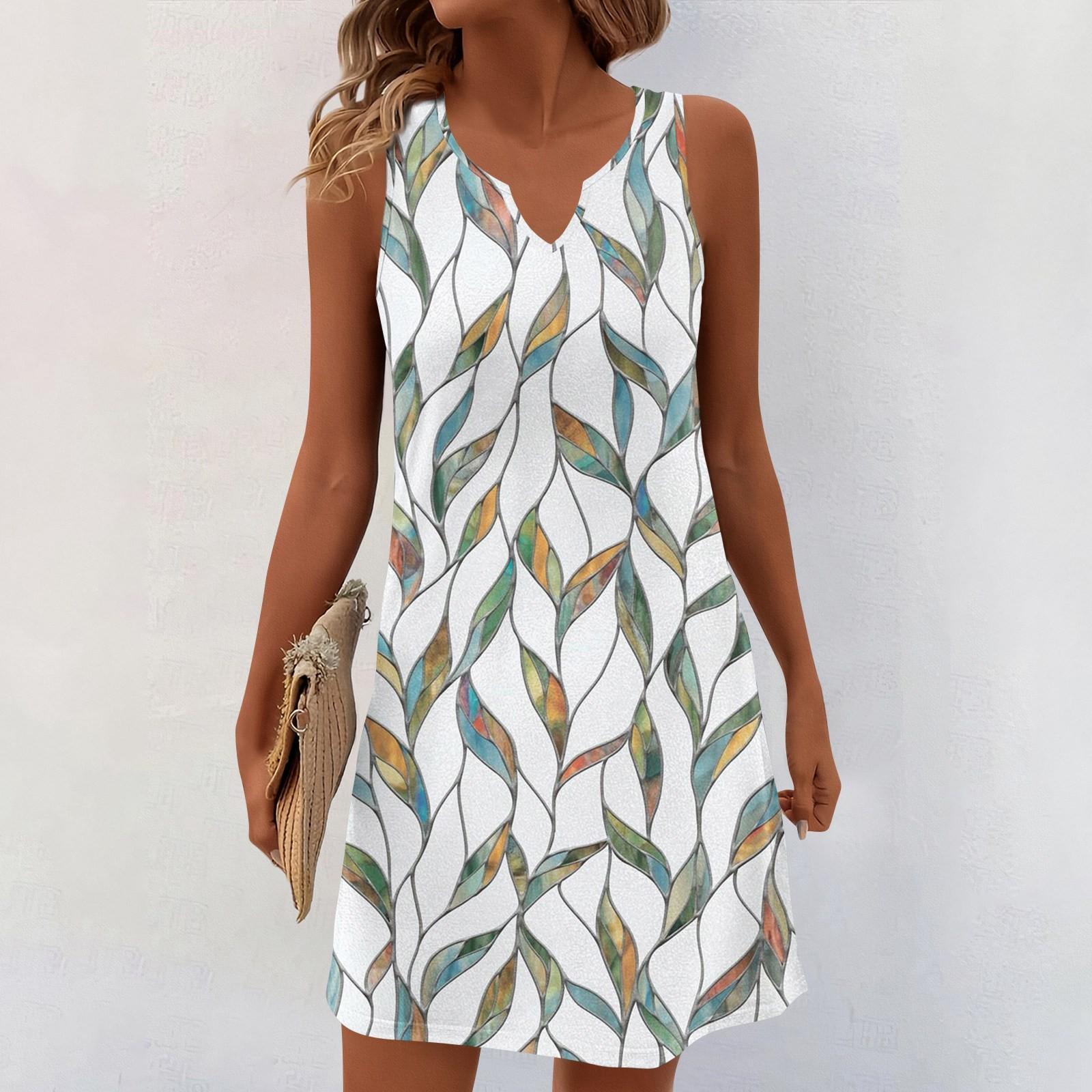 

Женские летние платья с V-образным вырезом и принтом без рукавов Сарафан Повседневное платье XL