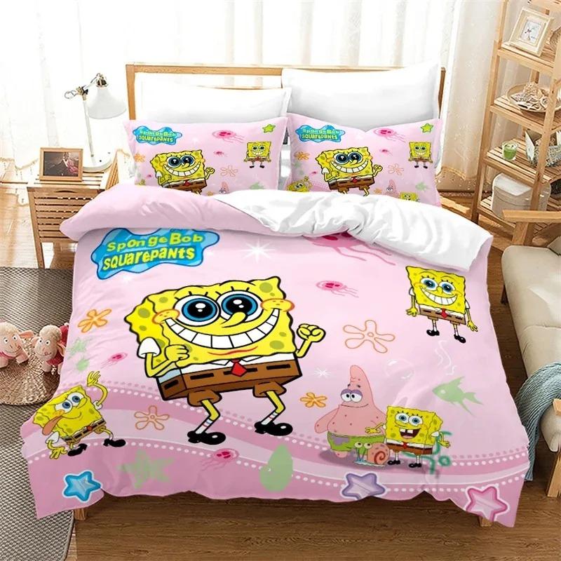 3D Hot Sale Multiple Sizes SpongeBob SquarePants Cartoon Print Bedding Set Adult and Kids Bedding Set Luxury Gifts
