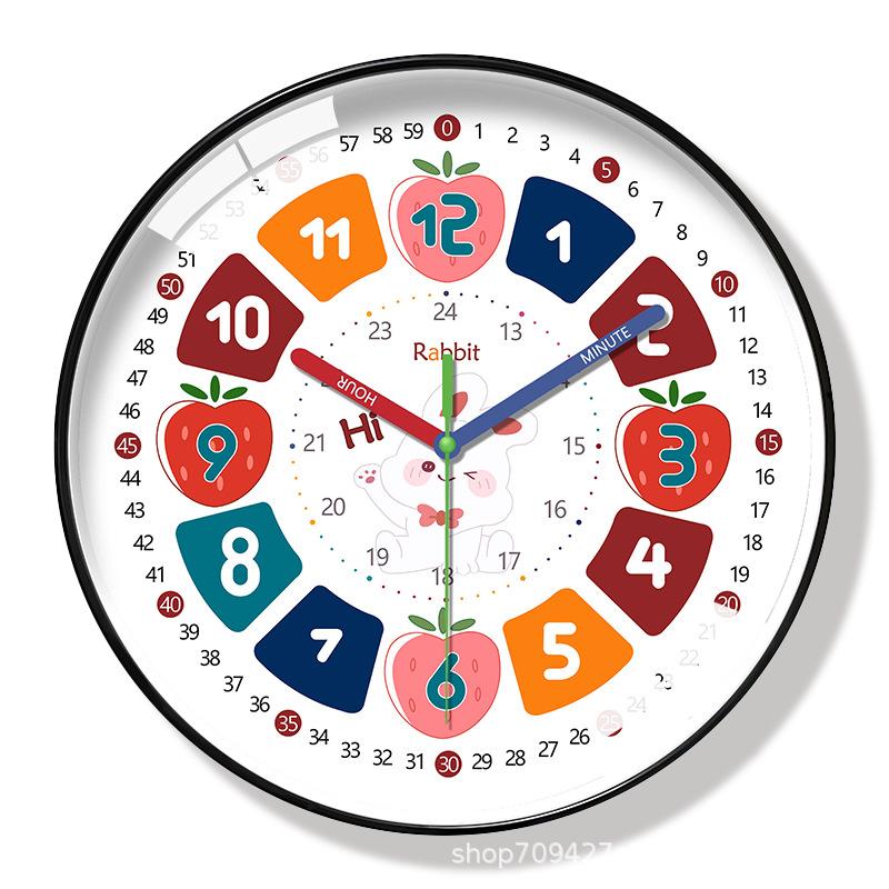 11-Inch Rainbow Learning Clock Early Education Student Wall Clock Large Size Children's Room No Punching