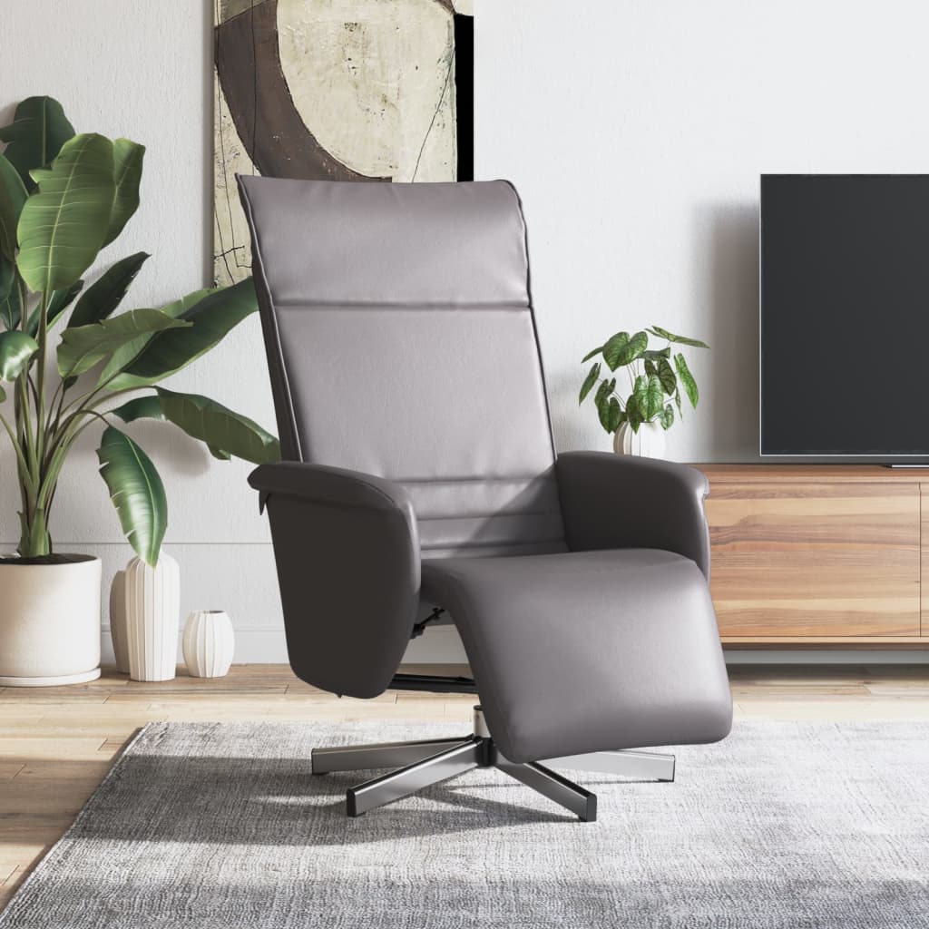 Recliner Chair with Footrest Grey Faux Leather