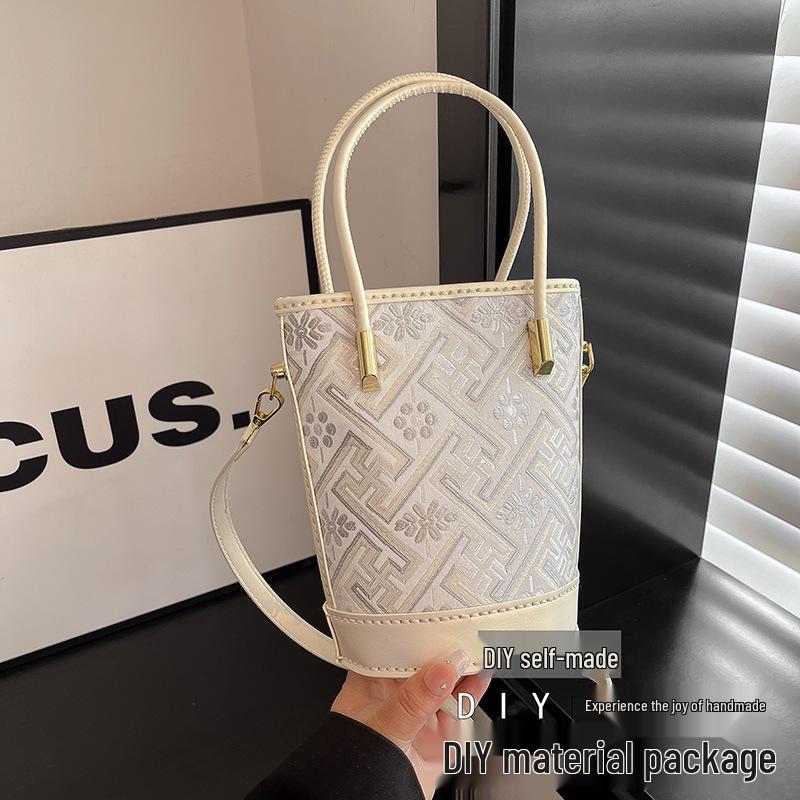 2025 DIY Song Brocade Fabric Large Bucket Shoulder Bag - Chinese Style