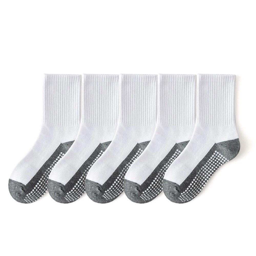 5Pairs Solid Cotton Children's Floor Socks Student Sports Socks with Grips  Spring Autumn