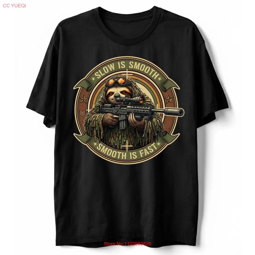 Slow Is Smooth Fast Sloth Sniper T Shirt Funny Military Tactical vintage Washed Top For Everyday Wear Stylish streetwear