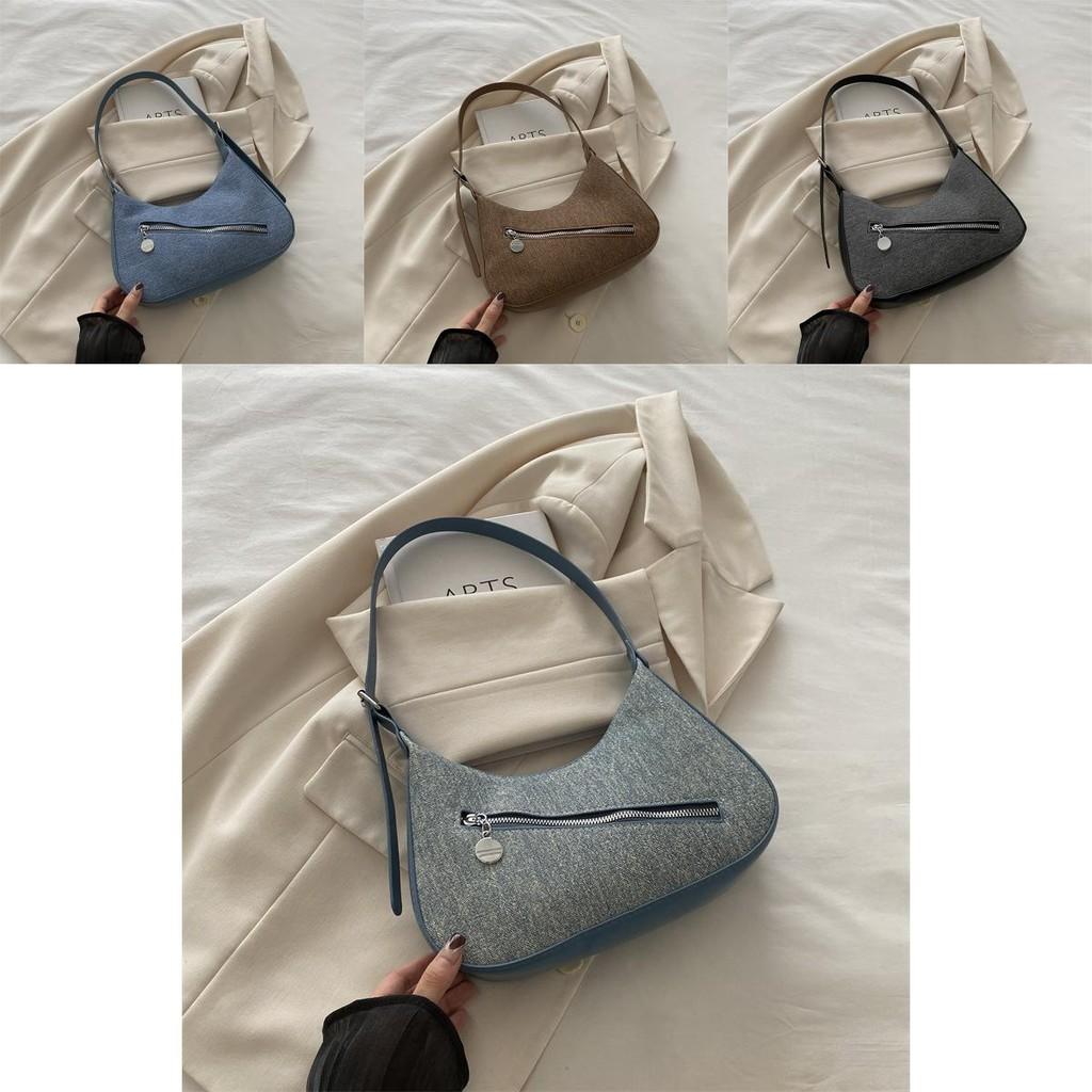 Stylish Korean-inspired Casual Moon Bag In Black Blue Brown Lake Blue And Cream For Trendy Street Fashion