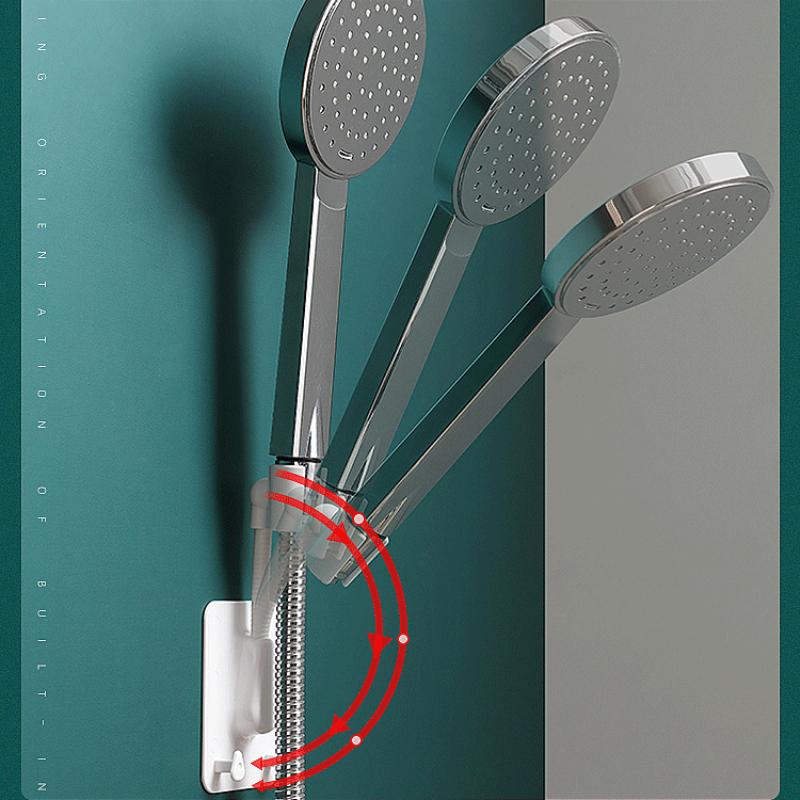 1 360 Shower Head Holder Adjustable Self-Adhesive Showerhead Bracket Wall Mount With 2 Drape Hooks Stand SPA Washroom Universal