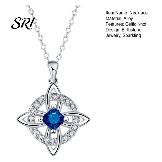 Witch Knot Necklace Celtic Witches Birthstone Sparkling Symbol Birth Month Stone Wiccan Spiritual Jewelry Gift for Women Mom Wife Girlfriend