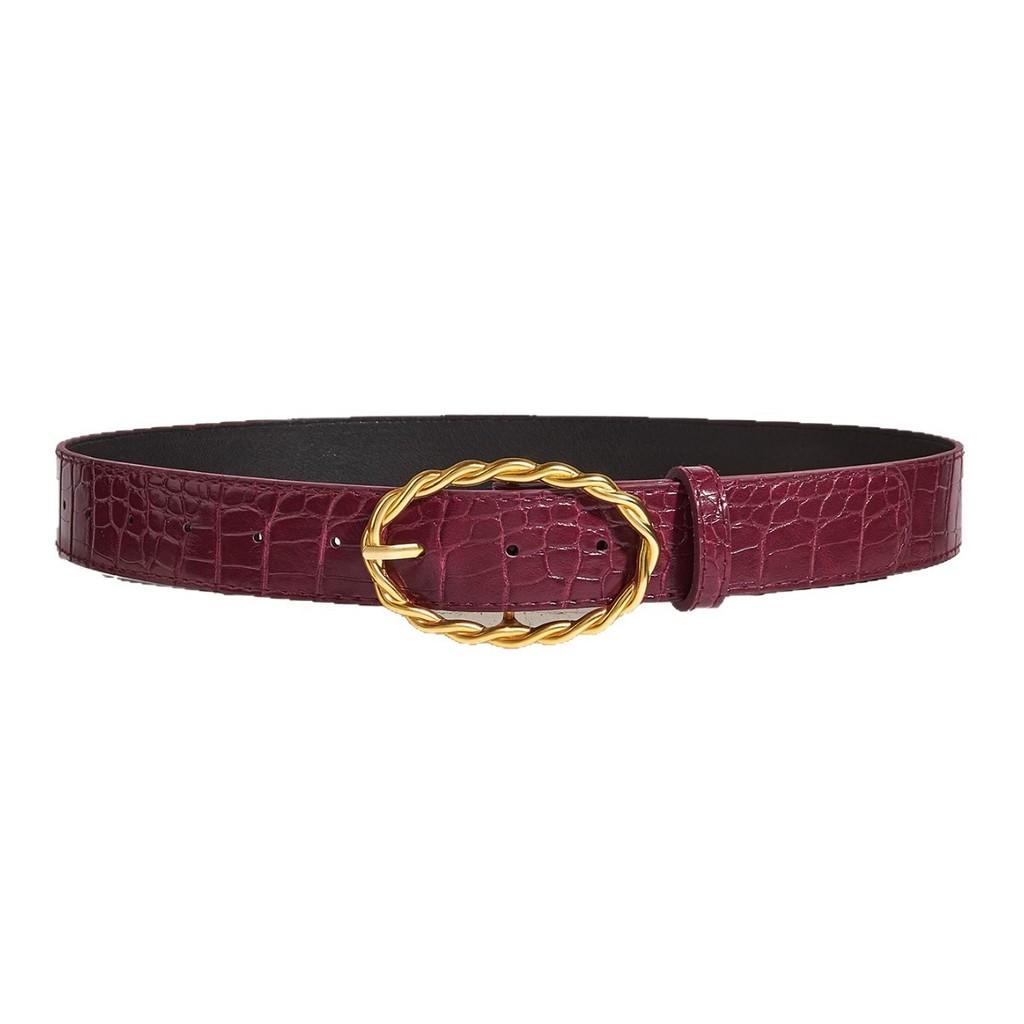 Grain Stone Womens Pu Leather Belt With Twists Oval Metal Buckle Everyday For