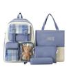 Schoolbag new canvas student schoolbag Korean version plaid four-piece set junior high school campus casual backpack large capacity backpack