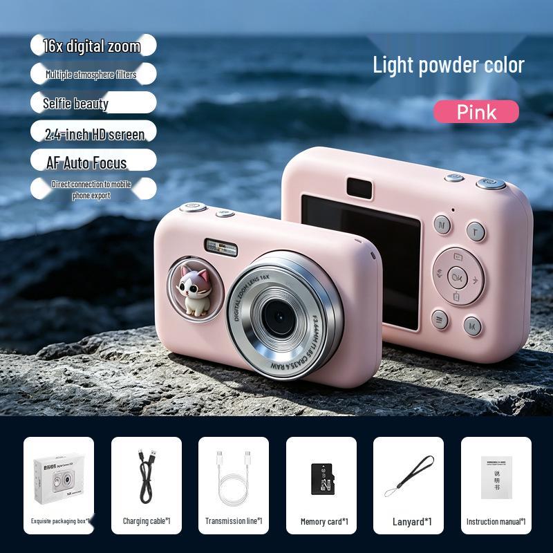 Cute Cat Retro Digital Camera with One-Click Photo Output, 16x Zoom, and Large Aperture