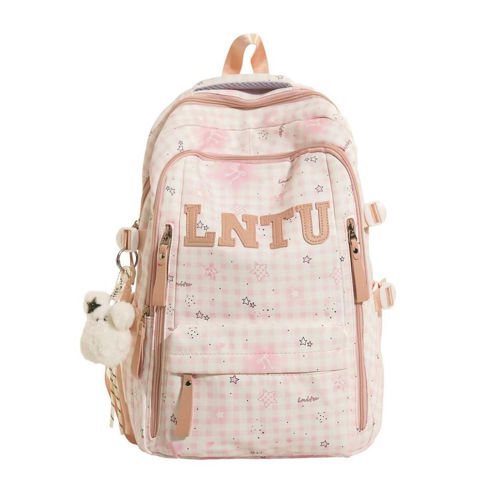 Schoolbag new Japanese plaid backpack female student schoolbag cute star printing light large capacity backpack girl style