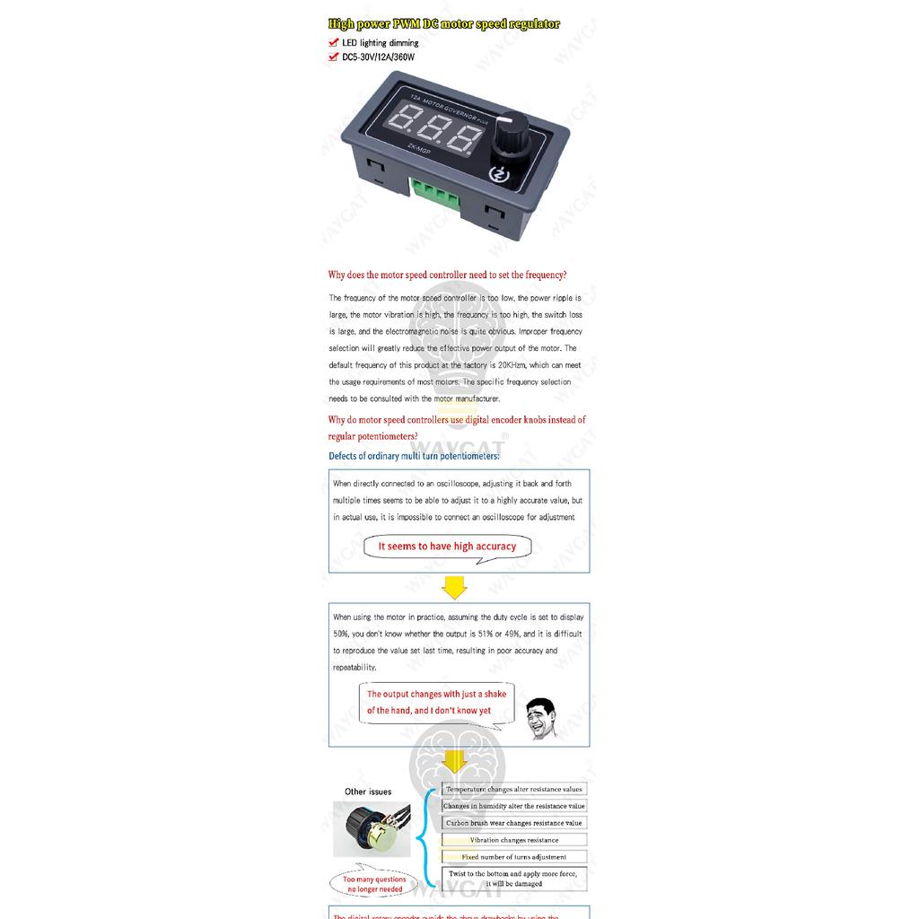 ZK-MGP Adjustable Speed PWM DC Motor Controller 5-30v 12A 360W 6V 12V 24V Slow Start Slow Stop Module