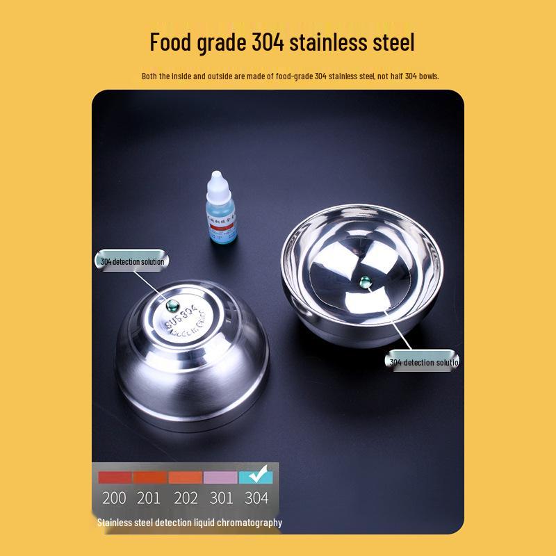 Large Double-Layer Insulated Stainless Steel Bowl with Lid - Anti-Scald, Anti-Drop, for Children and Adults, Ideal for Rice and Soup.