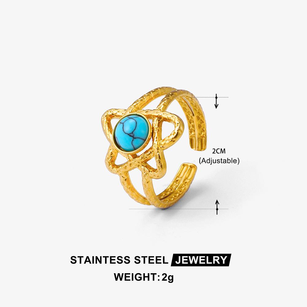 Middle East Titanium Steel Ring Female Turquoise Geometric Non-Fading Stainless Steel Ring