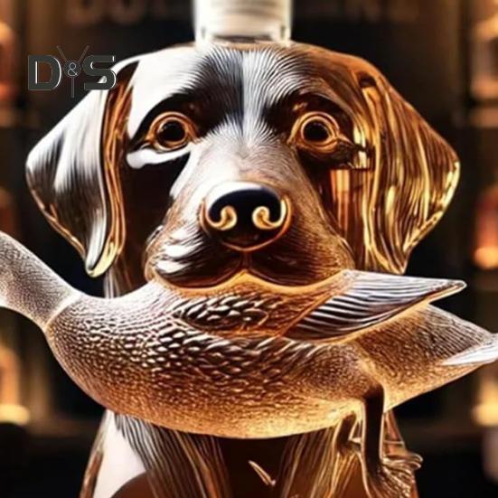 Hunting Dog Whiskey Decanter 3D Engraved Duck Hunter Dog Glass Bottle Animal Whiskey Bottle Wine Container for Men Dad Home Bar Decor