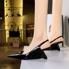 2025 New Sweet Women Pumps Hollow Shallow Mouth Pointed Toe Patent Leather Wedges Back Strap Fashion Dress Single Shoes