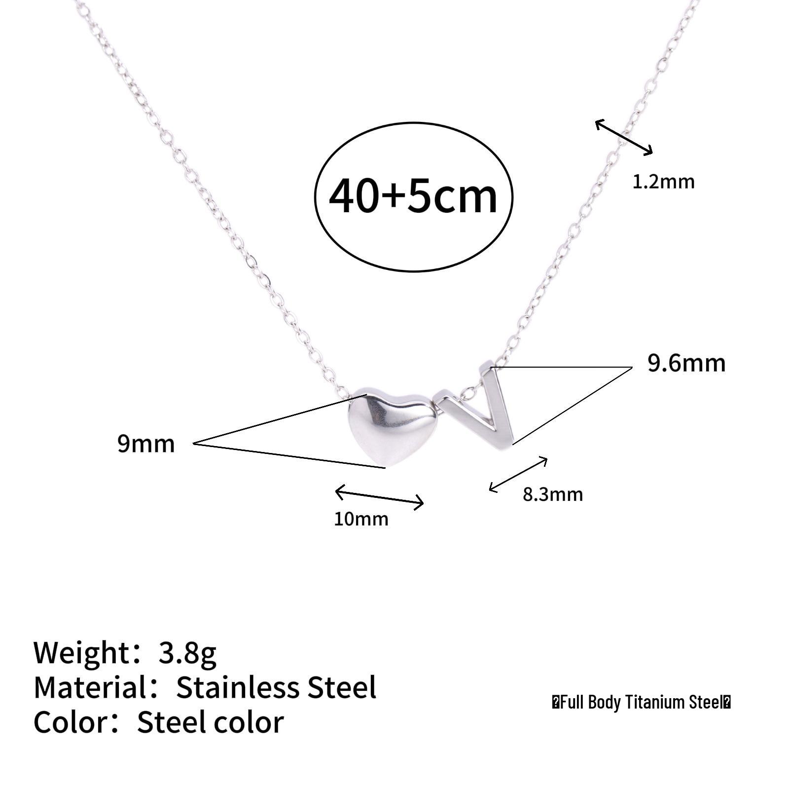 

Heart Pendant Necklace: 18K Gold-Plated Stainless Steel with 26 English Letters.