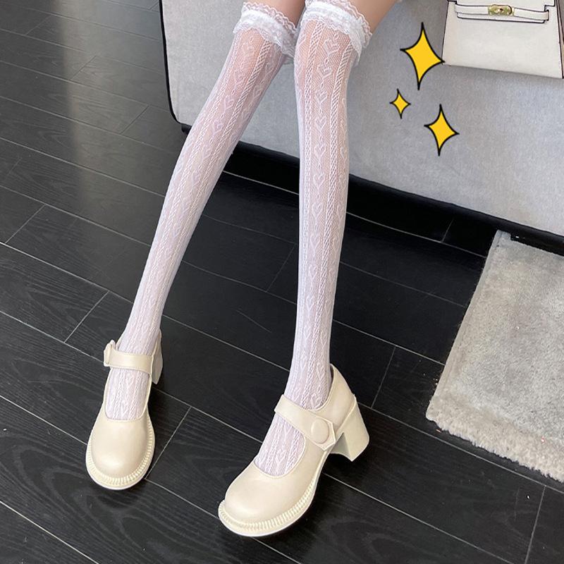 Lolita Stockings Hollow Lace Thigh High Thin Floral White Socks Girl Lolita Cute Japanese Jk Black Over The Knee Stockings