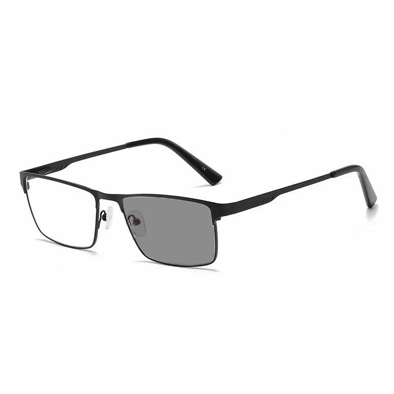 

Men Business Square Metal Frame Photochromic Reading Glasses Anti Blue Light Custom Glasses Classic Prescription Optical Eyewear Presbyopia-5.0