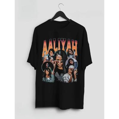 Aaliyah T-Shirt Pop R&B Hip Hop Musik Merch Retro 90er Lässig Unisex Sommer Baumwolle Herren Damen Oberteile T-Shirts Streetwear Lässig Trendig