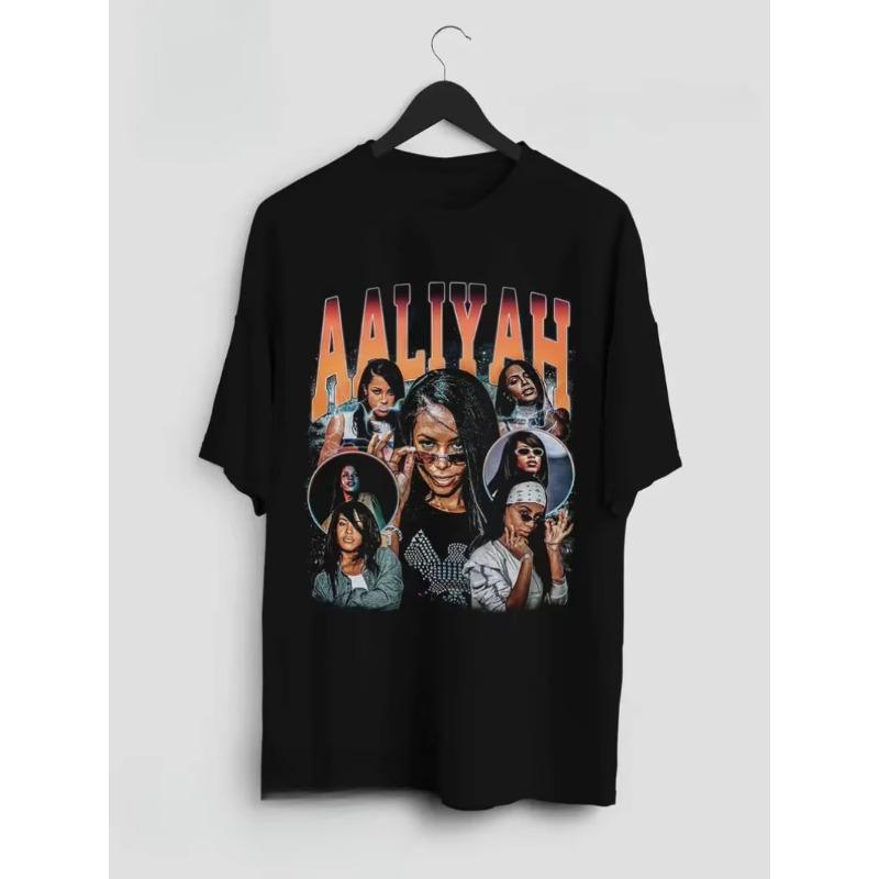 Футболка Aaliyah Поп R&B Хип-хоп Музыка Мерч Ретро 90-е Повседневная Унисекс Летняя Хлопок Мужские Женские Топы Футболки Уличная Одежда Повседневный Модный S