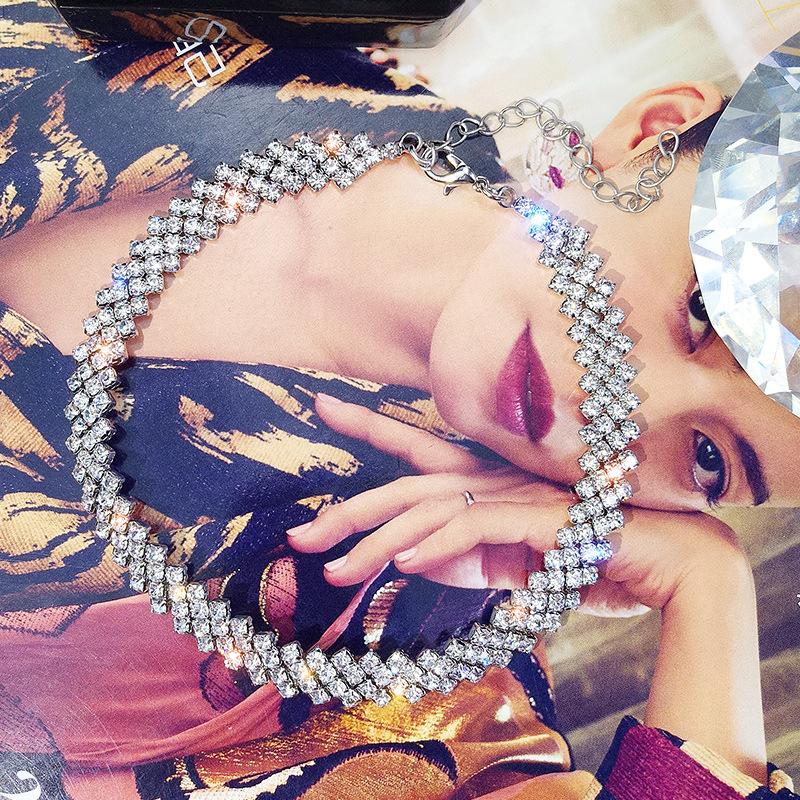

New full diamond necklace choker collar Japanese and Korean Internet celebrity personality neckband neck jewelry short collarbone chain female tide