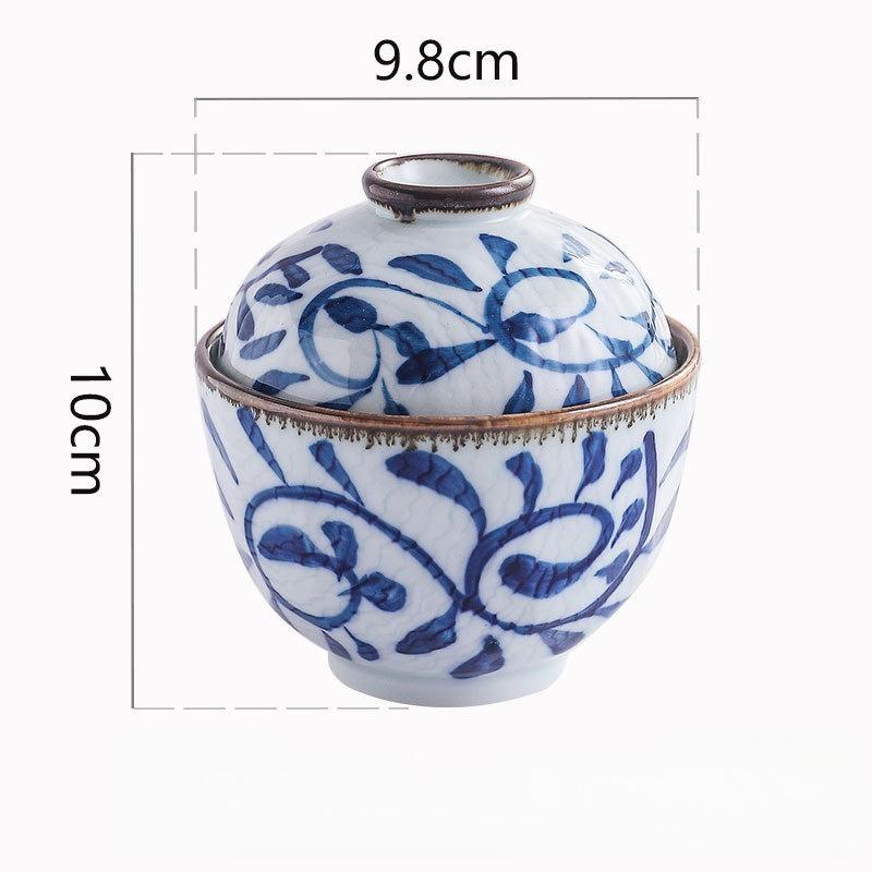 4 Zoll Japanische Keramik-Dampfgar-Schale Handbemalt mit Deckel Suppentasse für Eierpudding Vogelnester