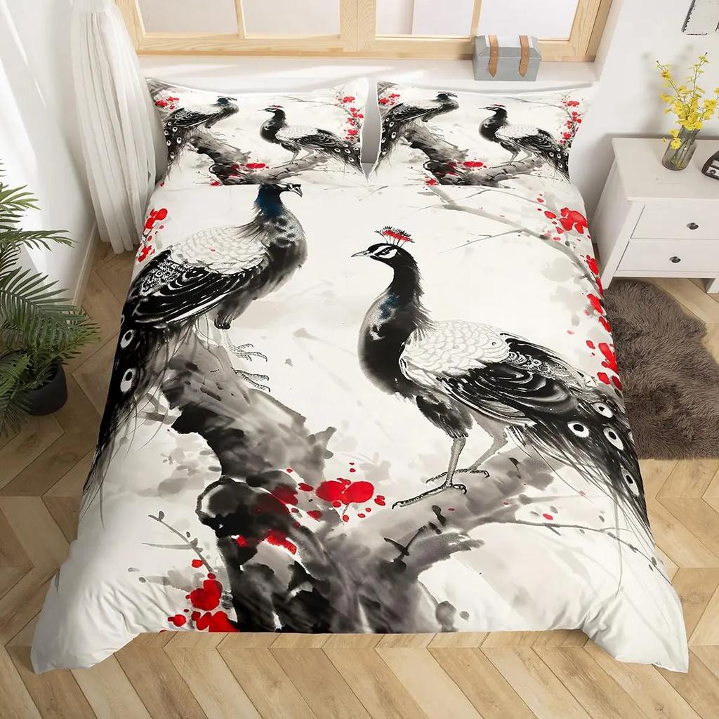 Comforter Peacock Queen Watercolor Feather Bedding Set Bird Animal Floral Print Art Painting Comforter And 2 S