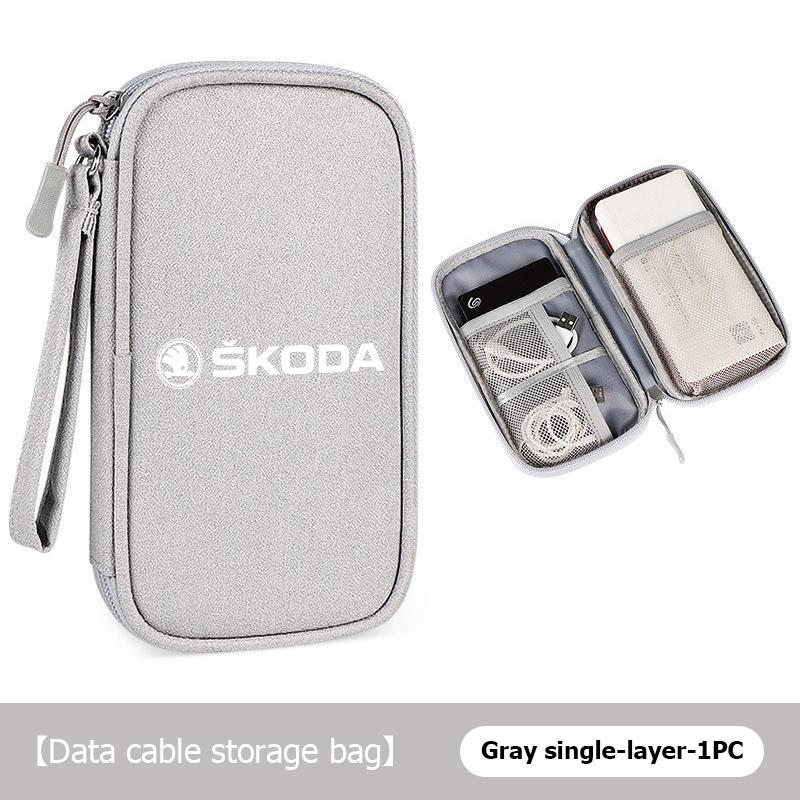 SSOE5 Portable Car Driver's License Cable Gadget Card Pouch Keys Storage Bag For Skoda Kodiaq Octavia 2 3 Rapid Karoq Fabia Kamiq