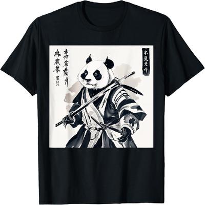 Samurai Panda Graphic Warrior Art Tee Japanese Anime Ukiyo-e T-Shirt