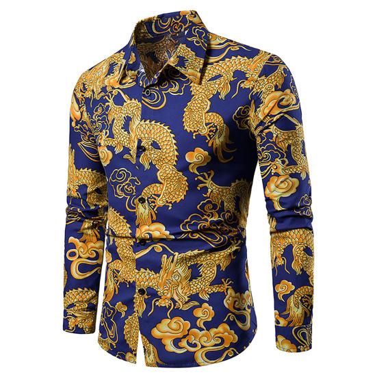 Men Shirt Individual Royal All Match Turn-down Collar Spring T-Shirt