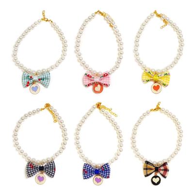 Pet Bowknot Adjustable Collar Cat Jewelry Pendant Princess Pearl Necklace Puppy Collar Decorative Dog Collar Accessories