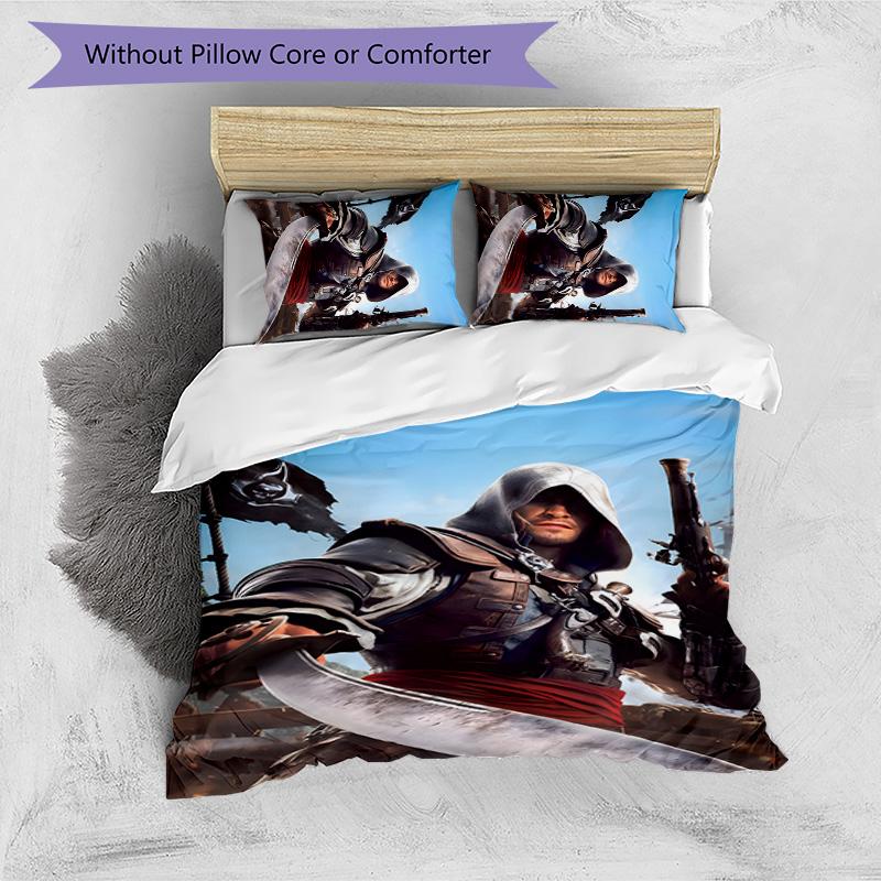 3er Set Bettwäsche mit Assassin's Creed Design - HD-bedruckte Bettwäsche mit 1 Bettbezug und 2 Kissenbezügen - Perfekt für Zuhause und Wohnheim-Dekoration