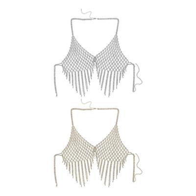 Geometrische Mesh Lichaamsketting met Glanzende Strasssteentjes voor Nachtclubfeesten en Muziekfestivals Elegante Danssieraden