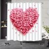 Heart Shape Shower Curtain – Pink Petal Design on White Background, Romantic Love Pattern, Polyester, Includes Hooks