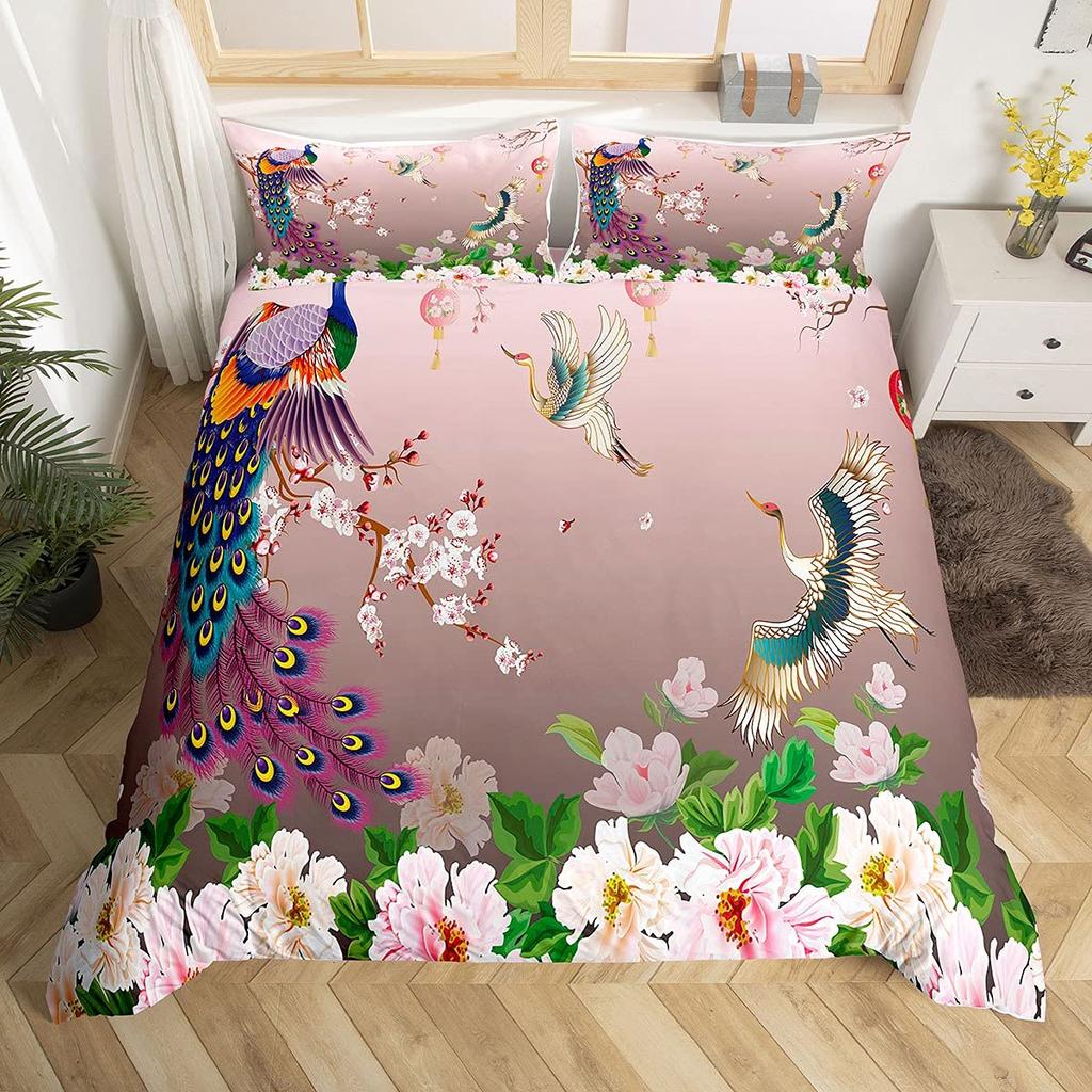 Peacock Duvet Cover King Size Pretty Animal Pattern Bedding Set Peacock Feather Printed Decor with Pillowcase for Girl Kid Adult